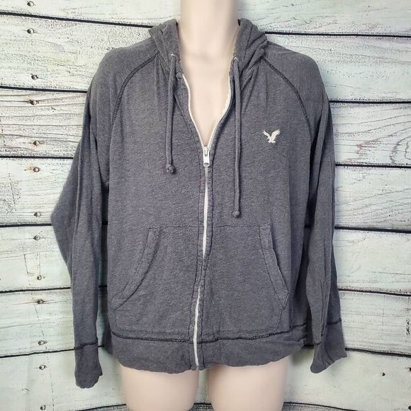 American Eagle Outfitters Gray Zip Hoodie Vintage Fit Medium Full Zip Sweatshirt - Picture 2 of 7